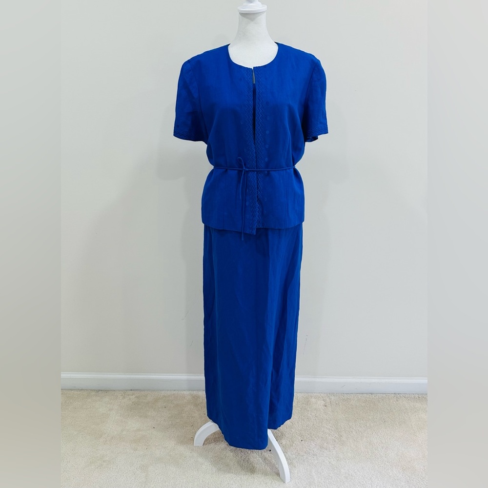 Jessica‎ Howard Womens size 14 two piece dress jacket set  blue Linen Blend